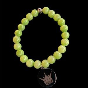 Green Jade Stone Bracelet with Stainless Steel Charm
